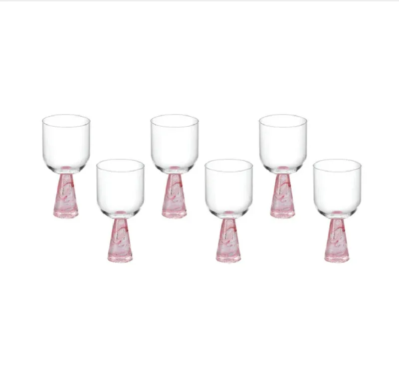 Wine Glass with Stem Pink (Set of 6)