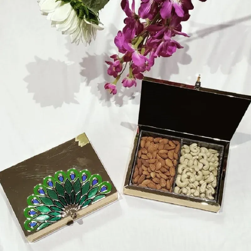 Set of 2 peacock  dry fruit box Gold