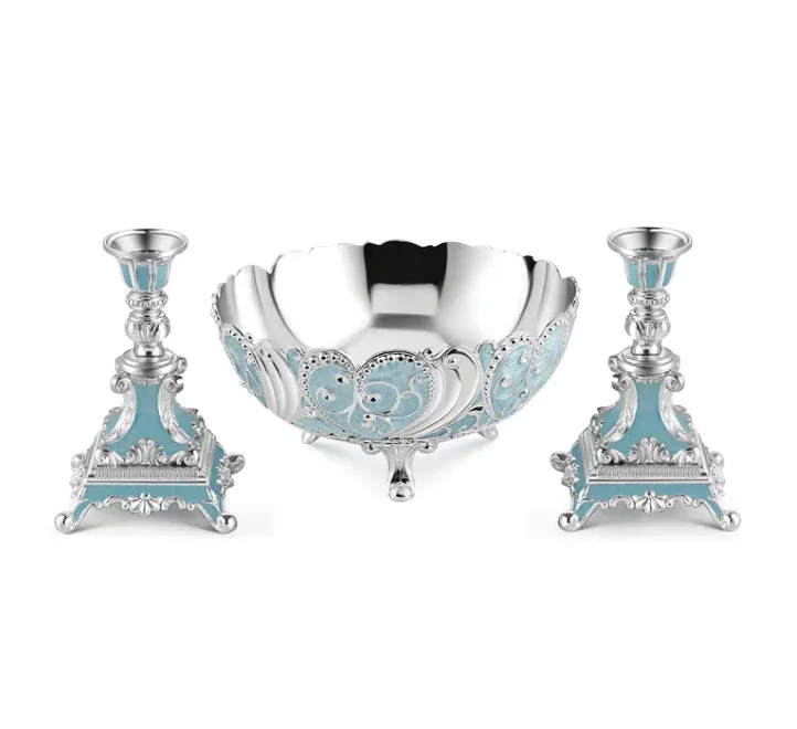 Big Enamel Bowl + Set Of 2 Candle Stand