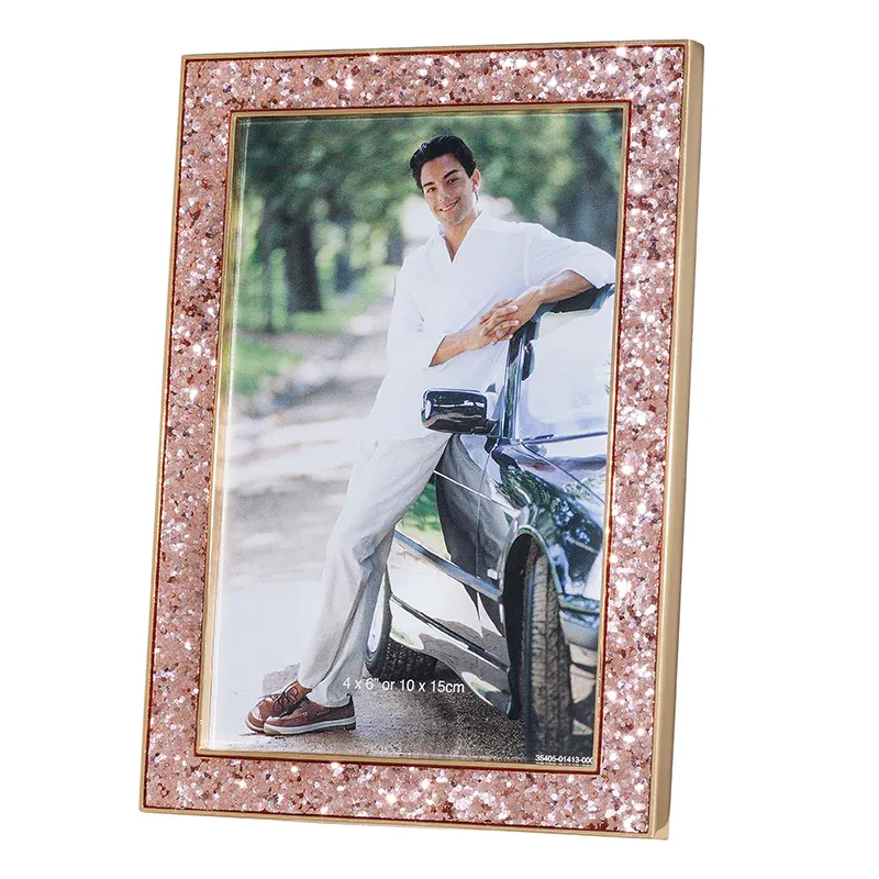 Set Of Pink Shimmer Frame + Compact Mirror + Box