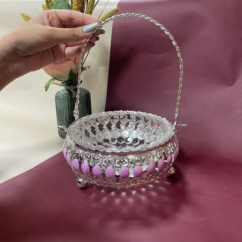 Basket with Glass Bowl Lavender