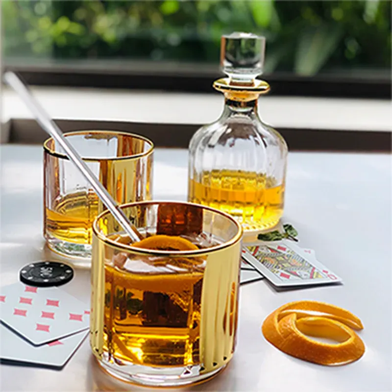 Gold Whiskey Glass Bottle + Decanter